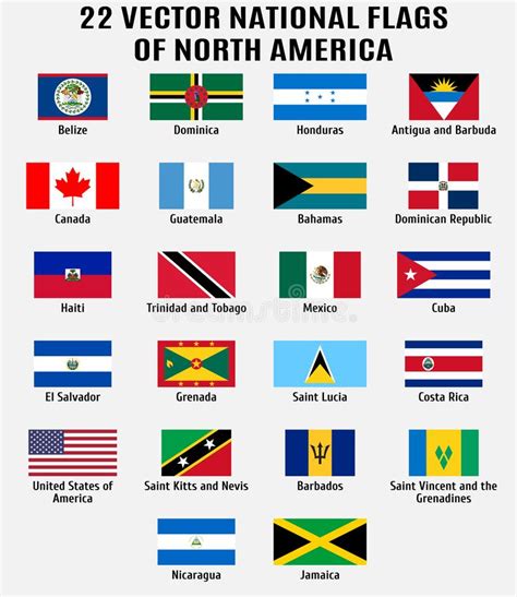 Vector Collection Of 22 National Flags Of North America Stock Vector