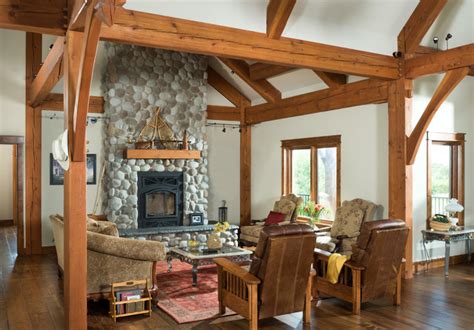 Ranch Timber Frame Home In Alberta Great Room Country Soggiorno