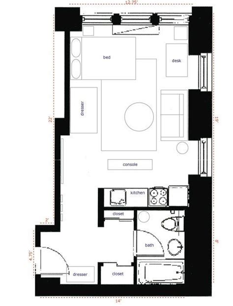 Nyc 350 Sqft Studio Apartment Layout Person Needs Very Little To Be