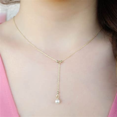 Pearl Neck Drop Necklace Gold Beaded Dangle Necklace With Etsy