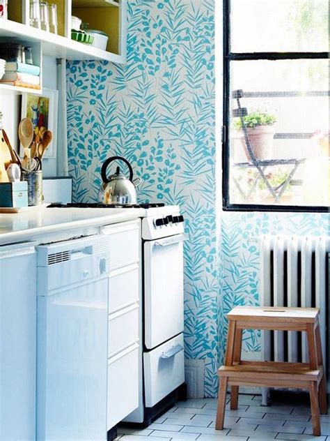 17 Inspire Wallpaper In The Kitchen Homemydesign Blue Kitchen