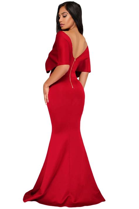 Women Red Off The Shoulder Mermaid Maxi Dress Us12 14 L Maxi Dress Mermaid Dresses Maxi
