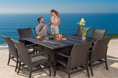 Provide the perfect way to enjoy a great meal outdoors surrounded by natural beauty. Bellafina 9-piece Fire Dining Set in 2020 | Dining set ...