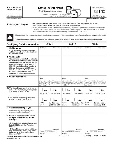Form 1040 Schedule Eic Earned Income Credit 1040 Form Printable