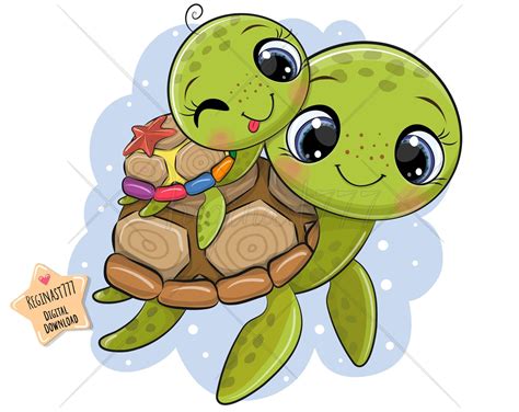 Cute Turtle Print Turtle Clipart Terrapin Water Sea Etsy Baby