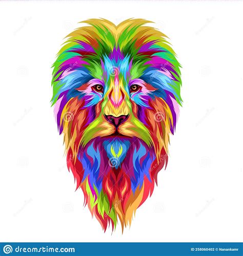 Beautiful Colorful And Colorful Lion Head Illustration Vector Stock