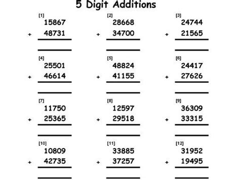 Addition Worksheets 5 Digits Teaching Resources