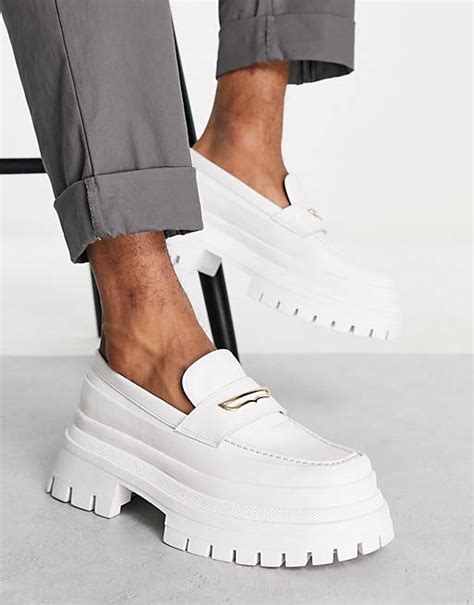 Asos Design Chunky Loafers In White Faux Leather Asos