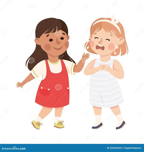 Little Girl Supporting And Comforting Crying Friend Vector Illustration