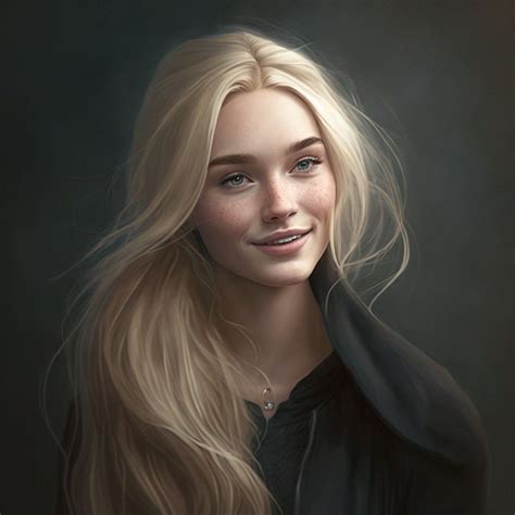 A Painting Of A Woman With Long Blonde Hair Wearing A Black Jacket And