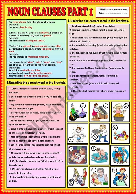 The noun clause acts as the object of the preposition. Noun Clauses part 1 (what, when, how, and where) + KEY - ESL worksheet by Ayrin
