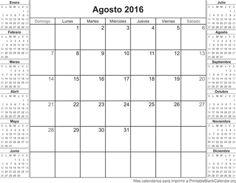 Imprimir Calendario Agosto 2016 Calendarios Para Imprimir