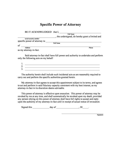 Power Of Attorney Free Printable