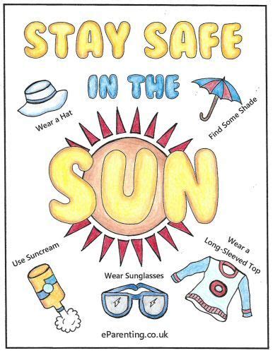 Sun Safety Colouring Picture Stay Safe In The Sun Free Printable