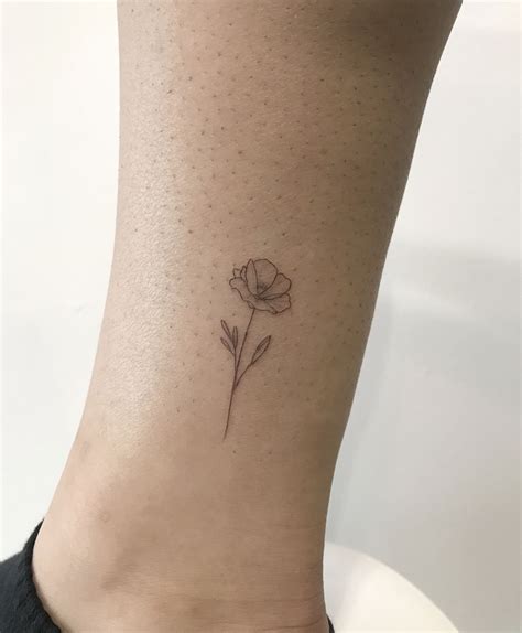 Poppy Fine Linesingle Needle Tattoo Tiny Flower Tattoos Dainty