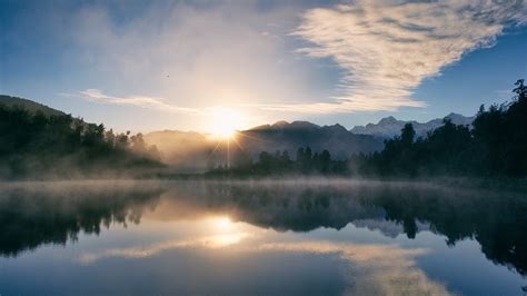Dawn At Lake Matheson In South Westland New Zealand Windows