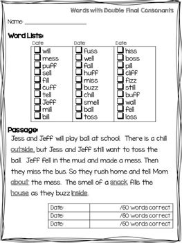Double consonant word list 5th grade. Word Study: Double Final Consonants | TpT