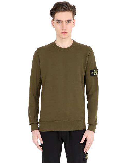 Stone Island Crew Neck Cotton Sweatshirt In Green For Men Military