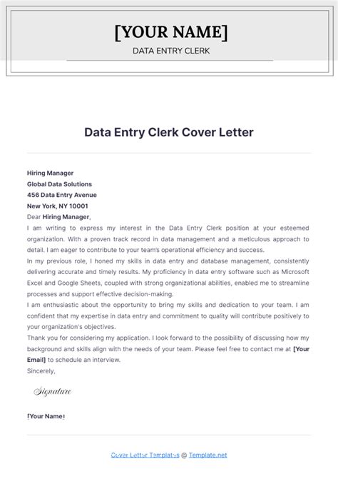 Data Entry Cover Letter Templates - Edit Online & Download | Template.net
