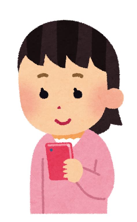 無料イラスト かわいいフリー素材集 スマートフォンを使う子供のイラスト（女の子）