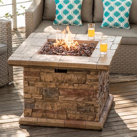 Buy Cosiest Outdoor Propane Fire Pit Table W Faux Brown Ledgestone 32