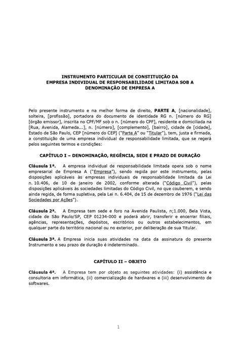 Modelo De Contrato Social De Abertura De Filial Vários Modelos