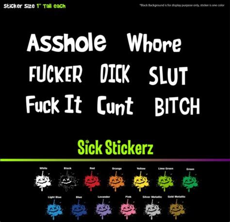 fu ker fu kit bitch whore cu t dick asshole slut vinyl decals stickers funny ebay