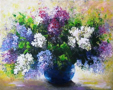 Lilac Original Acrylic Painting On Canvas Flowers Wall