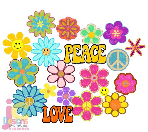 Hippie Svg Groovy Flowers Svg 60er 70er Retro Peace Love Etsy