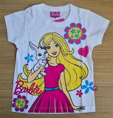 Barbie Girls Kids White Cotton T Shirt Size M Age 4 5 New 06 Free Ship