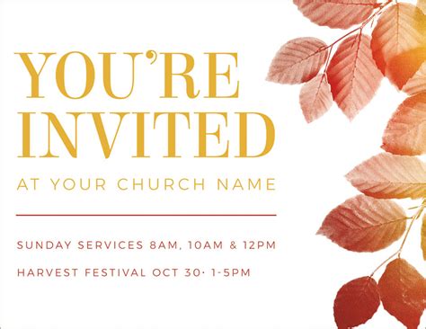 Youre Invited Fall Leaves Invitecard Church Invitations Outreach