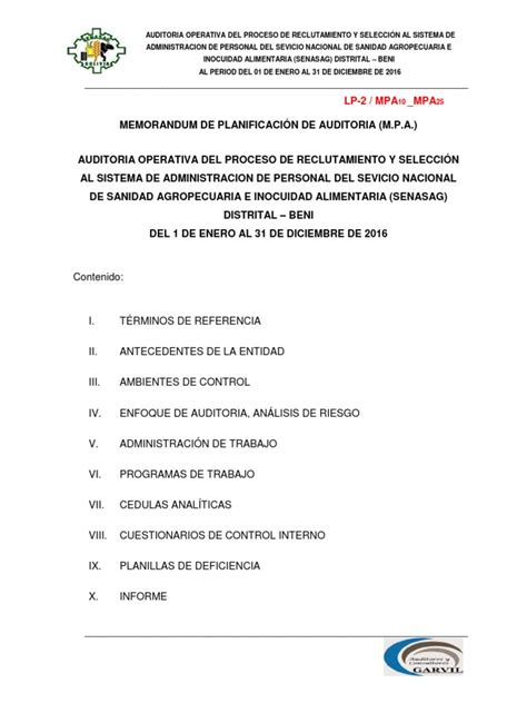 2 Memorandum De Planificación De Auditoria Auditoria De Gestion