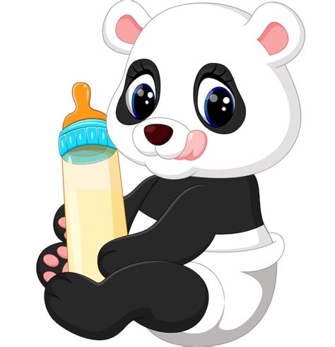 Lindo Bebé Panda Sosteniendo La Botella De Leche Vector Premium