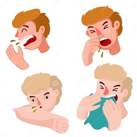 Cartoon Color Character Person Male Kid Sneezing Concept Set Vector