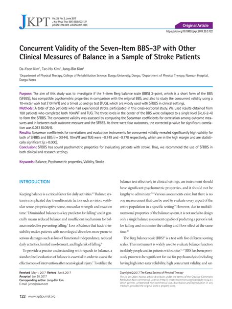 Pdf Concurrent Validity Of The Seven Item Bbs 3p With Other Clinical