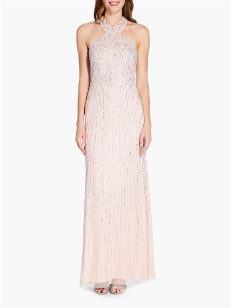Adrianna Papell Halter Beaded Gown Pale Nude