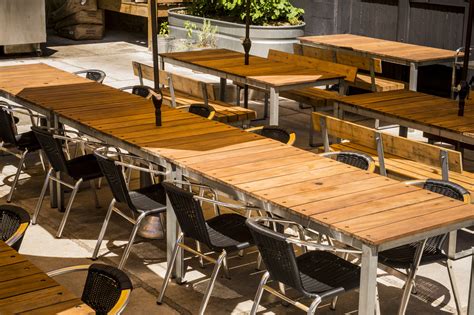 Hand Made Restaurant Outdoor Patio Tables And Benches By Timber Forge