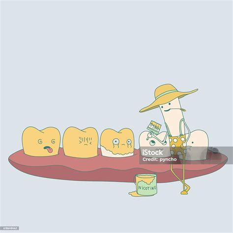 yellow teeth and cigarette cute dental characters stock illustration download image now