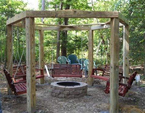 With careful planning and prep work, you can have this weekend mark the outside edge of your pit by walking in a circle around the stake, simultaneously holding the paint can taut on the rope and spraying paint onto the grass below. Swings Around Fire Pit Plans - Swinging Benches Around a Fire Pit - Amazing DIY, Interior ...