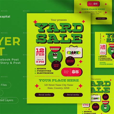 Green 70's Yard Sale Flyer Set | Sale flyer, Flyer, Green
