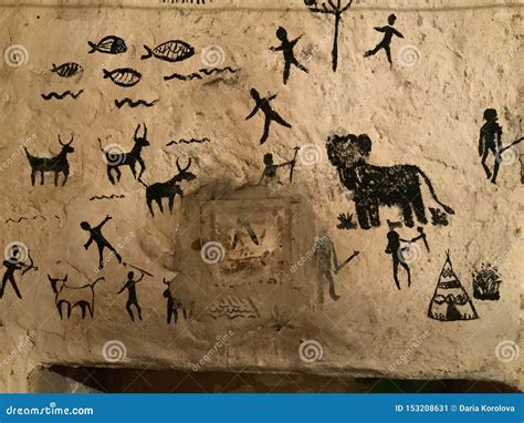 Children Art In Cave Paintings On The Stone Wall Stock Illustration