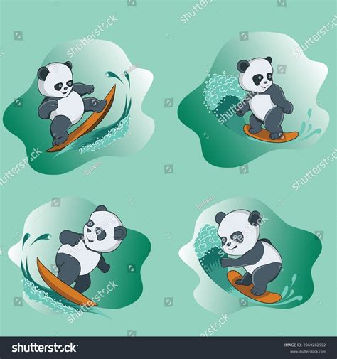 Illustration Graphic Baby Panda Surfing Good Stock Vector Royalty Free