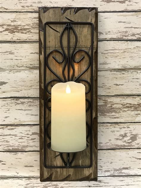 Buy Candle Holder Sconce Wood And Metal Farmhouse Wall Decor Battery
