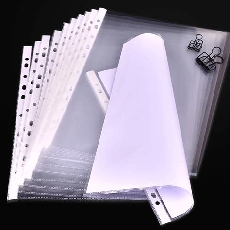 100pcs A4 Clear Plastic Punched Pockets Folders Filing Wallets Sleeves