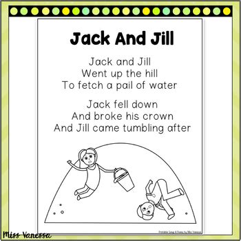 Printable Jack And Jill Poem By Miss Vanessa Teachers Pay Teachers