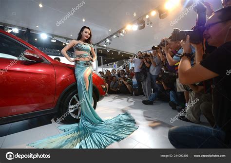 Visitors Take Photos Sexy Model 15th Chengdu Motor Show 2012 Stock Editorial Photo