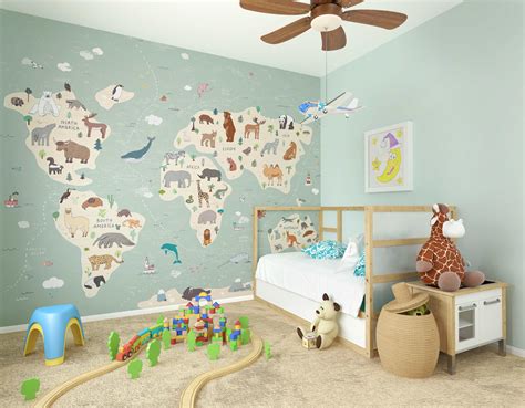 Illustration Of A Childrens World Map Wall Mural Wallpaper Mural Ohpopsi