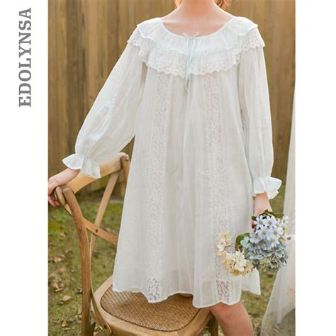 2019 Summer Sleepwear Women Home Wear Vintage Nightgown Lace Ruffled