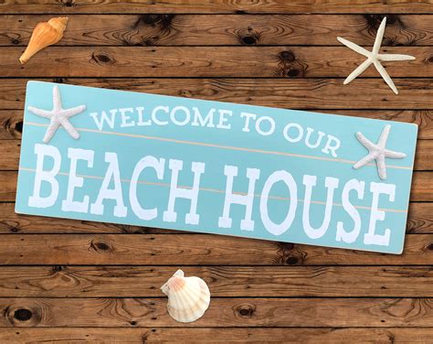 Welcome To Our Beach House Sign With Shells And Starfish