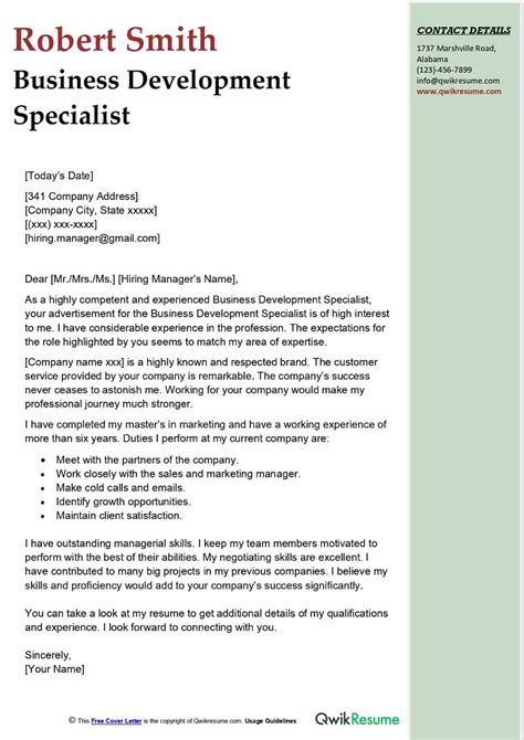 Business Manager Cover Letter Examples Qwikresume